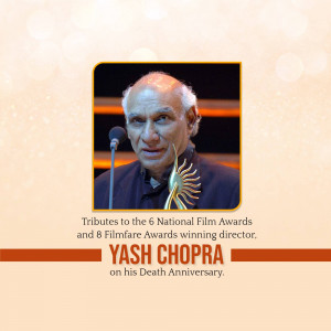 Portrait of Yash Chopra with National Film Award and Filmfare Award symbols