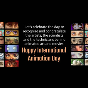 Collage of animated characters with text celebrating International Animation Day.