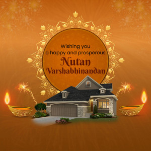 Nutan Varshabhinandan greeting with a house and diyas