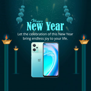 Smartphone with New Year decorations and festive lighting