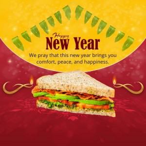 New Year greeting with a sandwich image