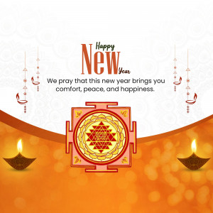 New Year greeting card with Sri Yantra and traditional oil lamps