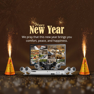 New Year greeting with security system display