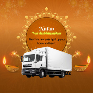 Nutan Varshabhinandan greeting with a truck and Diwali lamps