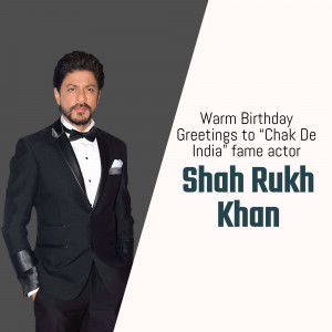 Shah Rukh Khan in a tuxedo with birthday greetings