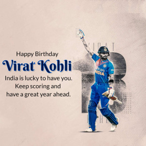 Virat Kohli celebrating his birthday with a cricket pose
