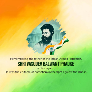 Portrait of Shri Vasudev Balwant Phadke with Indian flag background