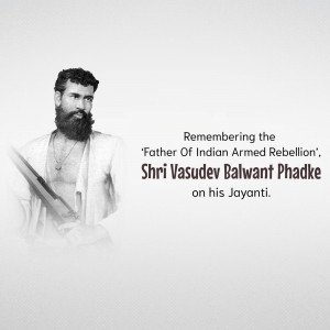 Portrait of Vasudev Balwant Phadke with text commemorating his birth anniversary.