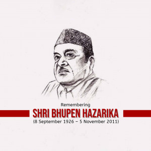 Sketch of Bhupen Hazarika with dates of birth and death