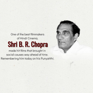 Black and white portrait of B.R. Chopra, a renowned Hindi filmmaker.