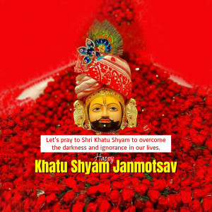 Image of Khatu Shyam Ji with red flower background and Janmotsav message