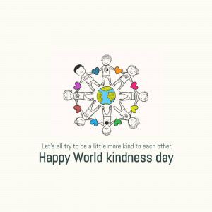 Illustration of diverse people holding hands around the Earth with hearts, celebrating World Kindness Day.