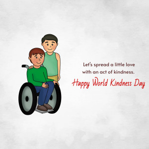 Illustration of two boys, one in a wheelchair, with a message about kindness.