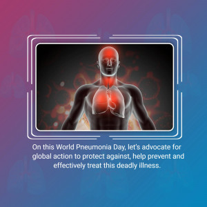 Illustration of lungs and a human silhouette with text promoting World Pneumonia Day.