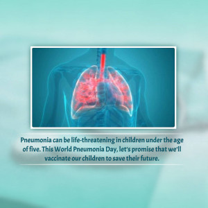 Illustration of lungs with pneumonia, promoting vaccination.