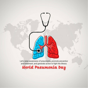 Illustration of lungs with a stethoscope and a world map, promoting World Pneumonia Day.