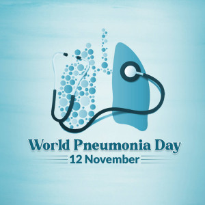 Illustration of a stethoscope forming the shape of lungs with the text 'World Pneumonia Day - 12 November'