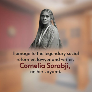 Portrait of Cornelia Sorabji with text commemorating her birth anniversary