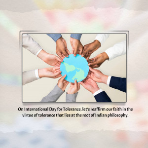 Diverse hands surrounding a globe with text celebrating International Day for Tolerance.
