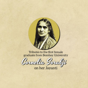 Portrait of Cornelia Sorabji with text commemorating her Jayanti