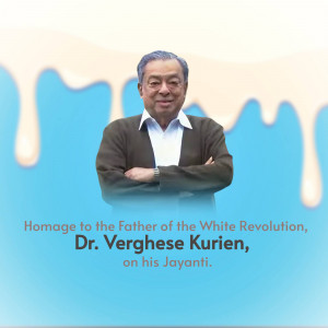Portrait of Dr. Verghese Kurien with a milk splash background