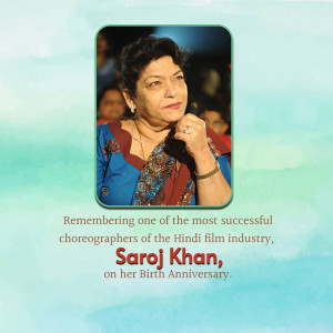 Portrait of Saroj Khan with a tribute message