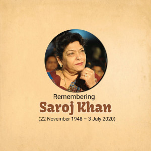 Portrait of Saroj Khan with remembrance text