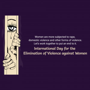 Illustration of an eye with a tear and hands covering part of a face, with text about violence against women.