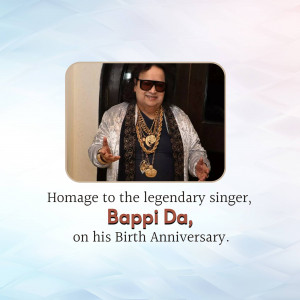 Portrait of Bappi Lahiri with text commemorating his birthday