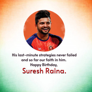 Portrait of Suresh Raina with a birthday message