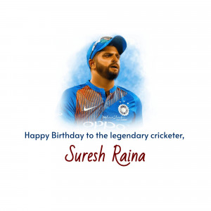 Portrait of Indian cricketer Suresh Raina with a birthday message