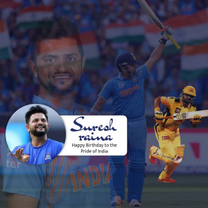 Suresh Raina birthday tribute collage featuring images of the cricketer in action and portraits.