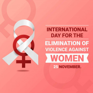 Image depicting the International Day for the Elimination of Violence Against Women with a white ribbon and female symbol.