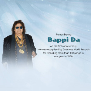 Portrait of Bappi Lahiri with text commemorating his birth anniversary.