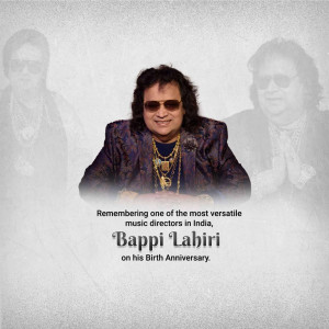 Portrait of Bappi Lahiri with text commemorating his birthday