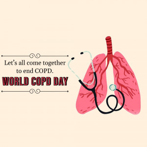 Illustration of lungs with a stethoscope and text promoting World COPD Day