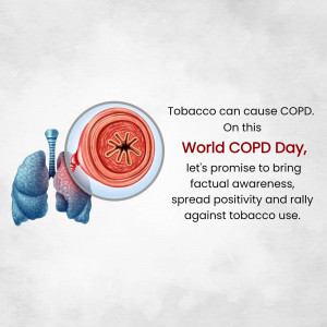 Illustration of lungs with a magnified view of damaged airways, promoting World COPD Day awareness.