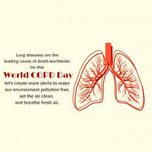 Illustration of lungs with text promoting World COPD Day and clean air.