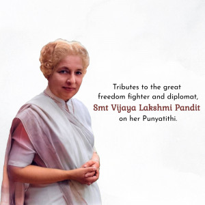 Portrait of Vijaya Lakshmi Pandit with text honoring her