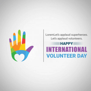Colorful handprint forming a heart shape with text celebrating International Volunteer Day.