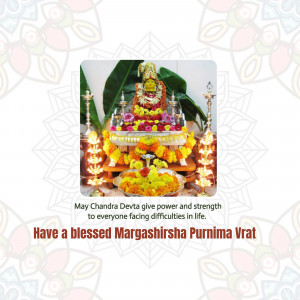 Image of a decorated altar with a deity and flowers for Margashirsha Purnima