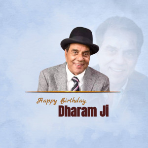 Portrait of Dharmendra with a birthday greeting