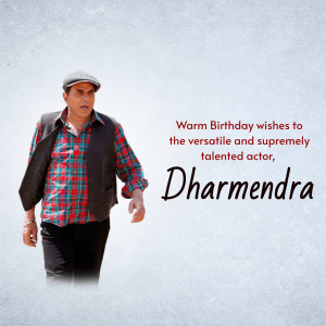 Image of Dharmendra with a birthday greeting.