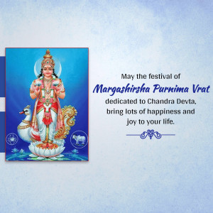 Image depicting Chandra Devta with a festive Margashirsha Purnima message.