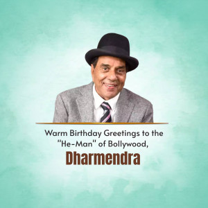 Portrait of Dharmendra with birthday wishes
