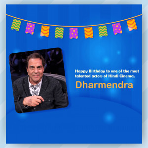 Image of Dharmendra with birthday decorations