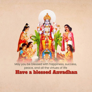 Lord Vishnu with devotees celebrating Anvadhan