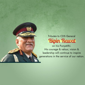 Portrait of General Bipin Rawat with tribute text
