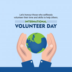 Image depicting hands cradling the Earth with text celebrating International Volunteer Day.