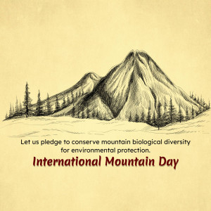 Sketch of mountains with text promoting conservation for International Mountain Day